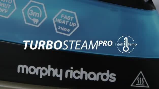 Morphy Richards Turbosteam Pro Fer numérique 200 g/min, affichages et commandes numériques, semelle en céramique, anti-calcaire, arrêt automatique, cordon extra long de 3 m, 3100 W, gris et noir
