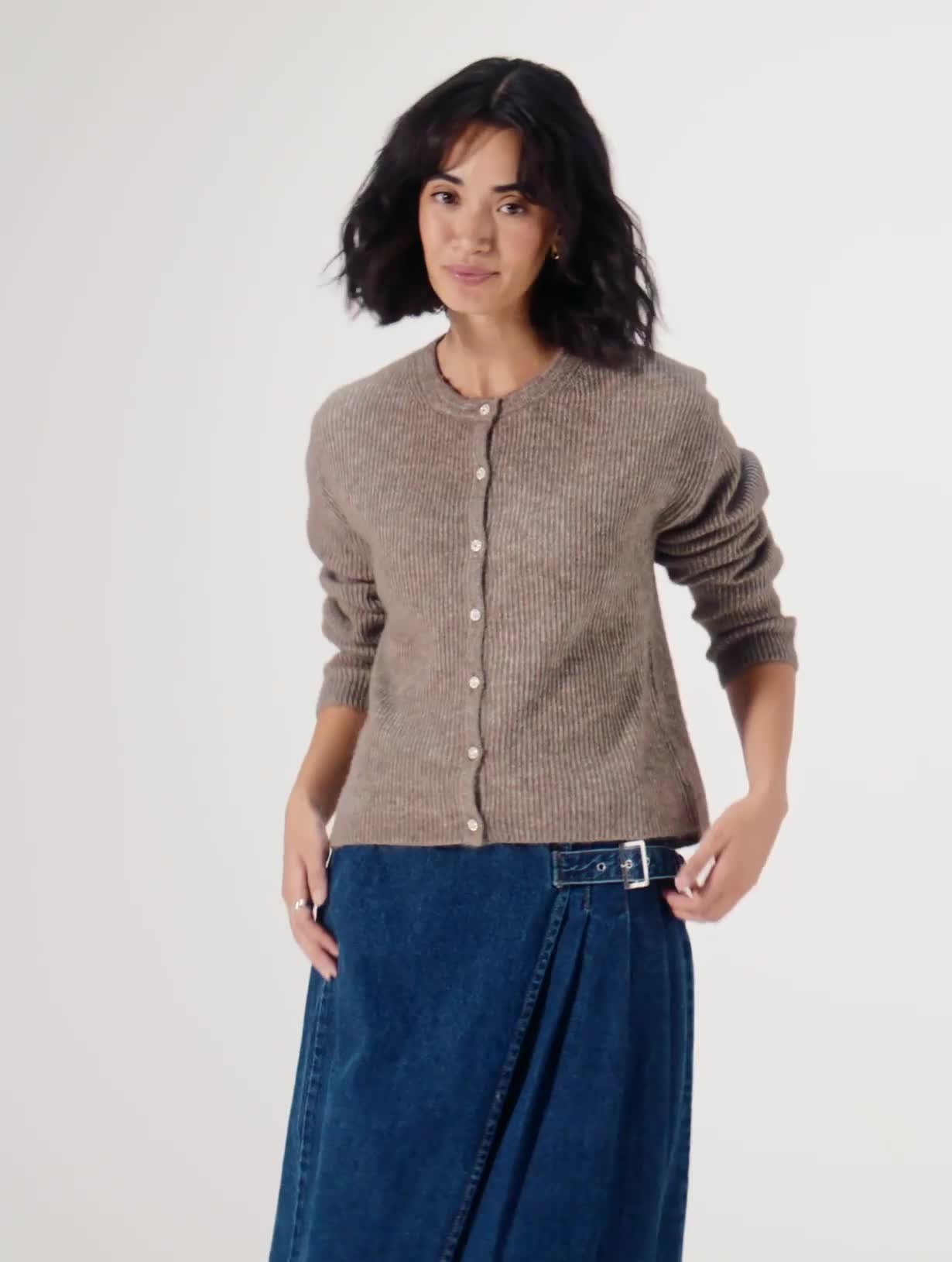 Brown Jewel Button Through Cardigan 22 - Video 1 thumbnail