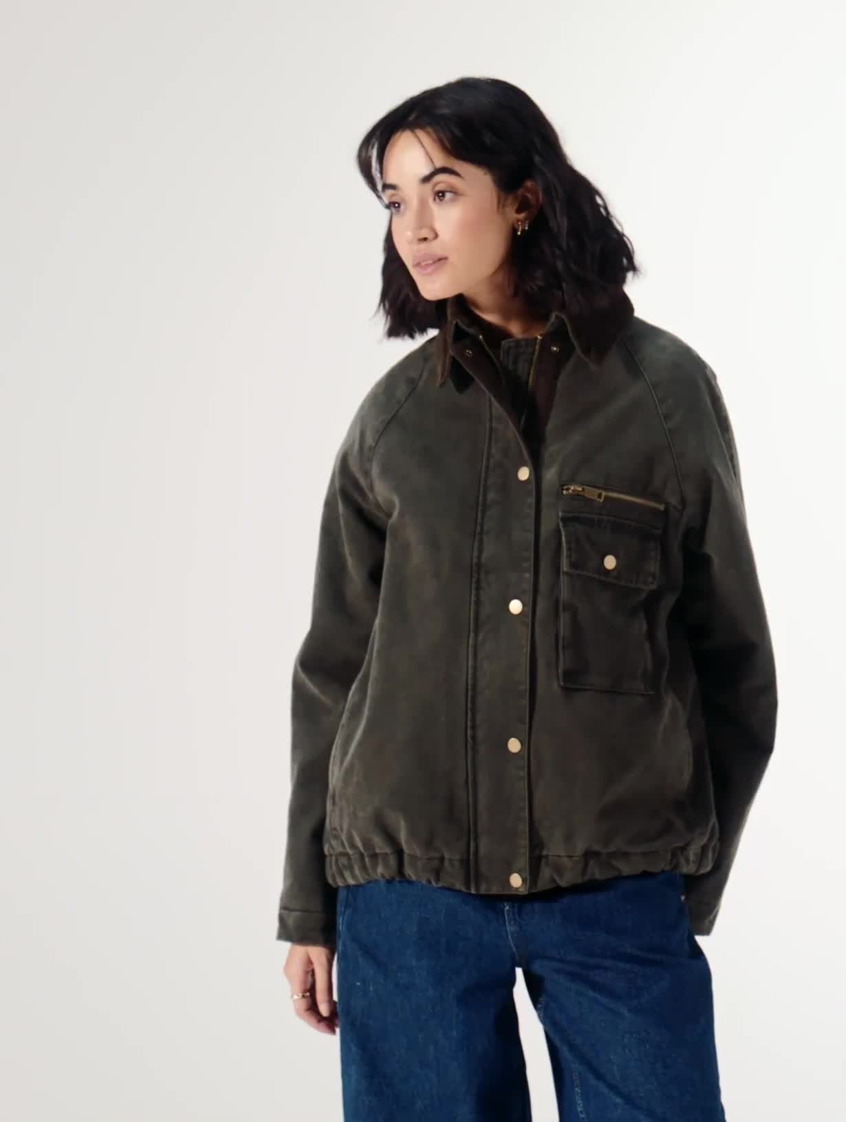 Khaki Field Jacket With Cord Collar M - Video 1 thumbnail