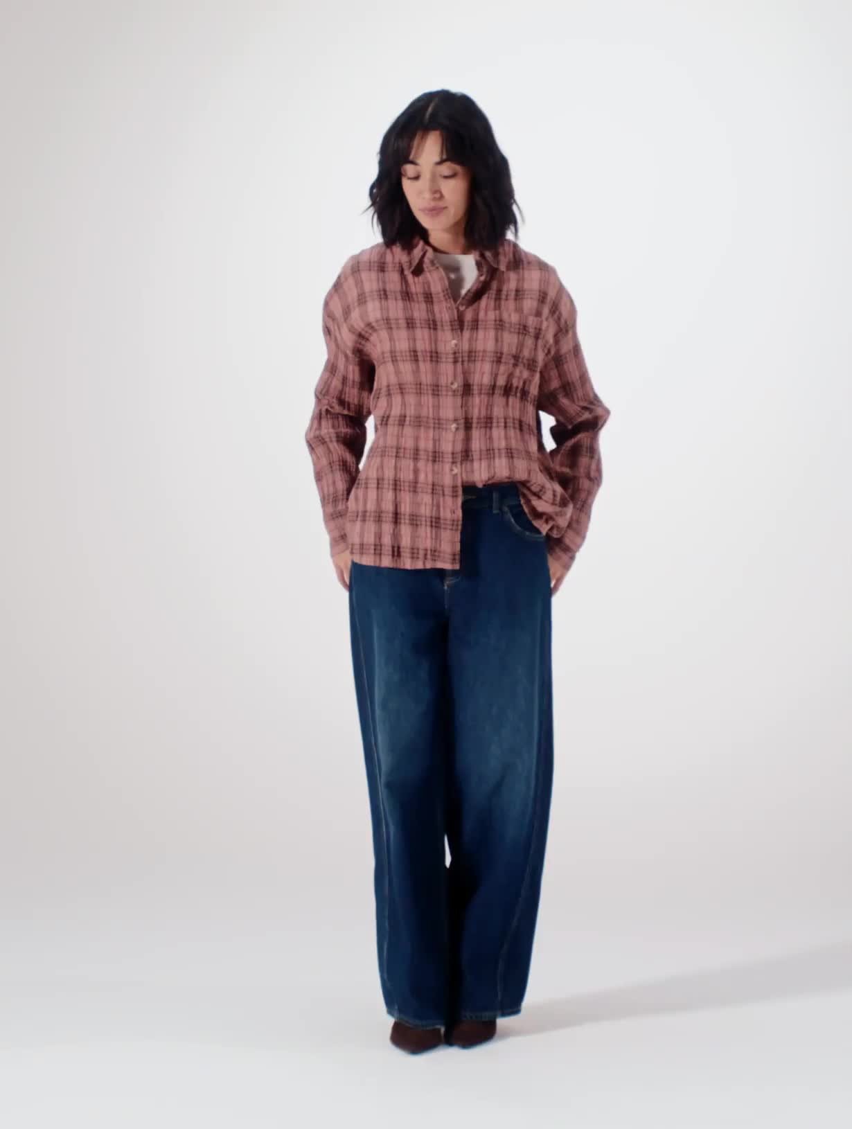 Pink Relaxed Fit Checked Shirt 18 - Video 1 thumbnail