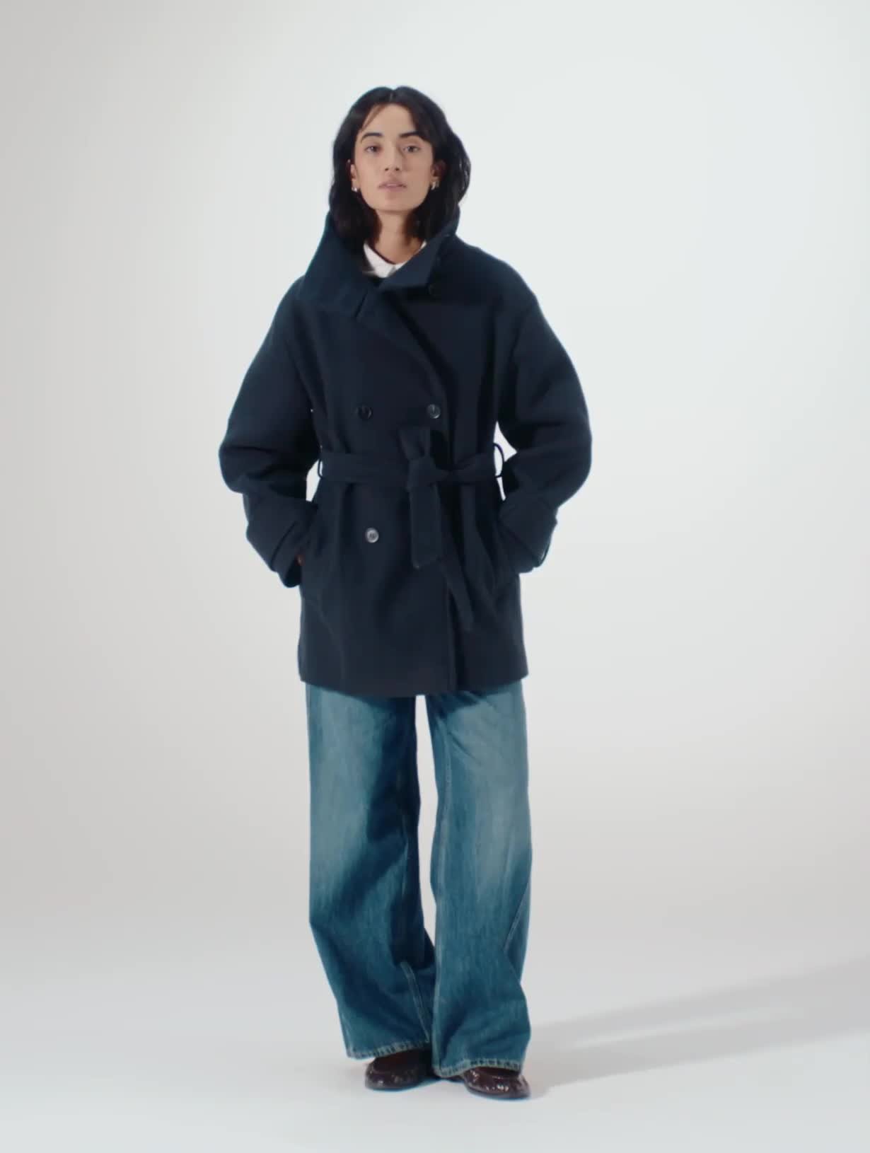 Navy Funnel Neck Coat M - Video 1 thumbnail