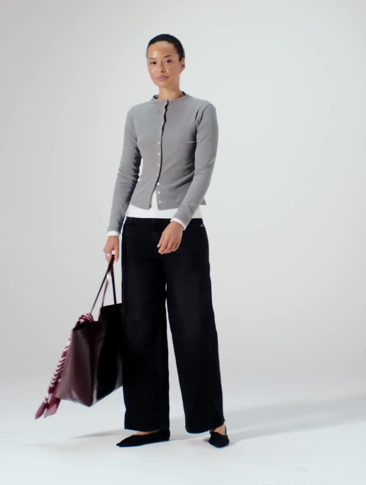 Grey Brushed High Neck Button-Through Cardigan 20 - Video 1 thumbnail