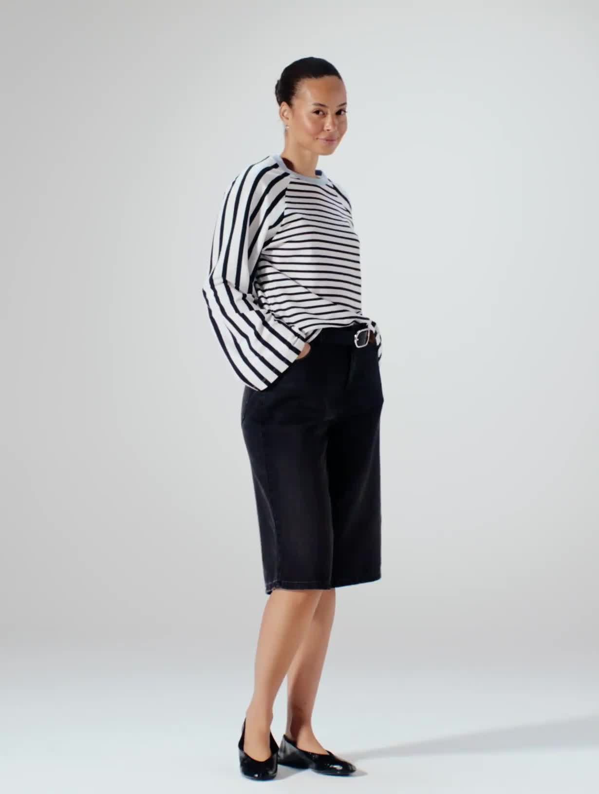 Mono Raglan Easy Stripe Long Sleeve Top XS - Video 1 thumbnail